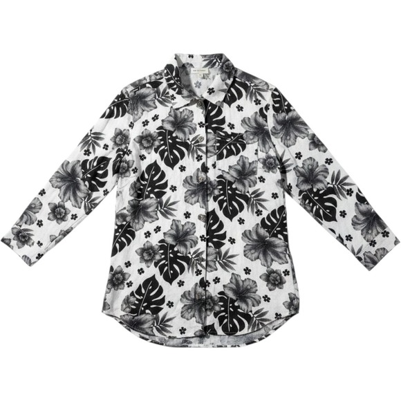 Hot Cotton by Marc Ware Tops - Hot Cotton by Marc Ware 100% Linen Tropical Floral Button Up Shirt Black White M